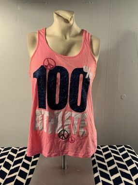 Justice Pink Tank Top with Navy & Silver Graphic